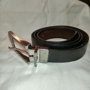 Men's Full Grain Leather Belt Made Argentina Black/Brown Silver Buckle 44" Long